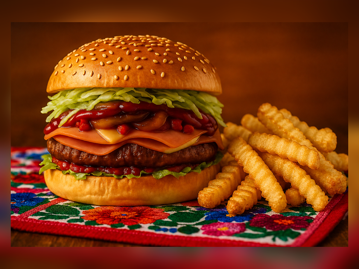 Hamburguesa de Los Primos con papas crinkle