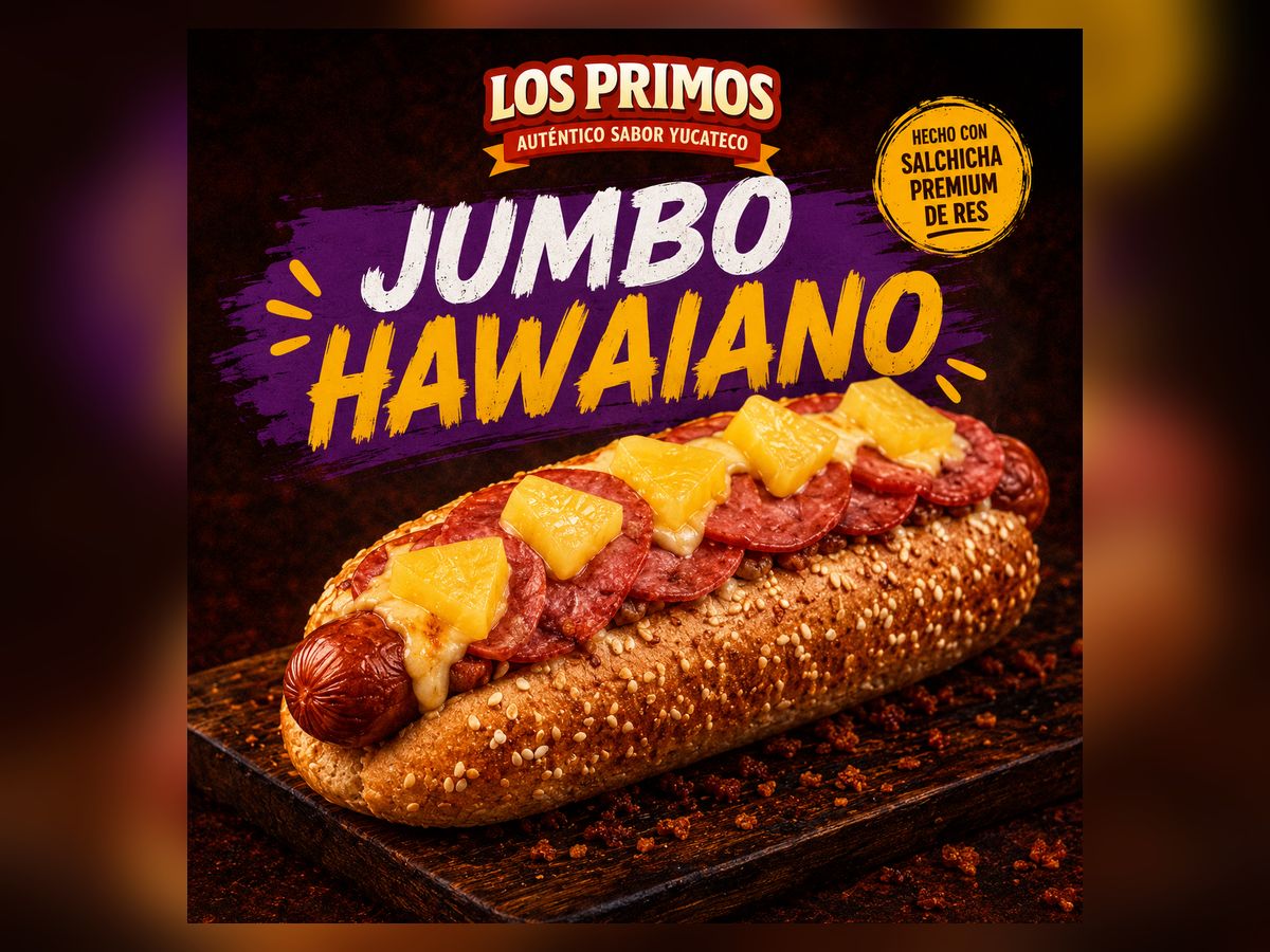 Hot dog jumbo hawaiano de Los Primos