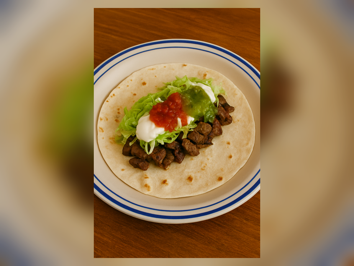 Taco de carne asada en tortilla de harina